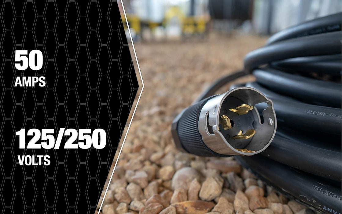 Southwire Extra Duty Outdoor Extension Cord, 50Ft, 8 Gauge, 50 AMP, Twist-to-Lock, Generator Cord, SEOW, Black, 19180008