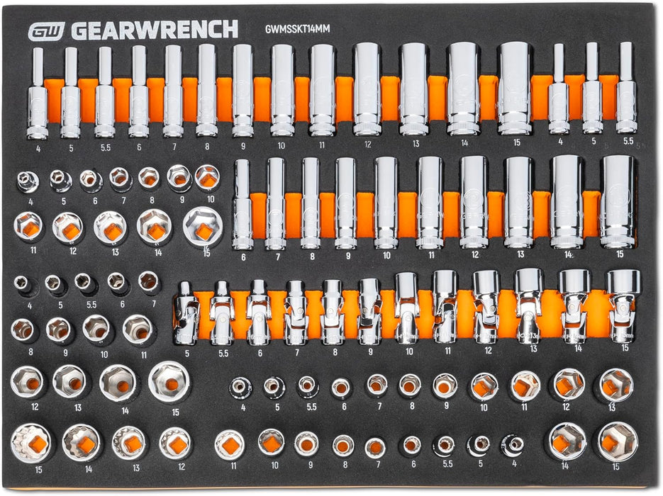GEARWRENCH 358 Piece MEGAMOD Metric Mechanics Tool Set in Modular Foam Trays with Rolling Cabinet - MEGAMOD358
