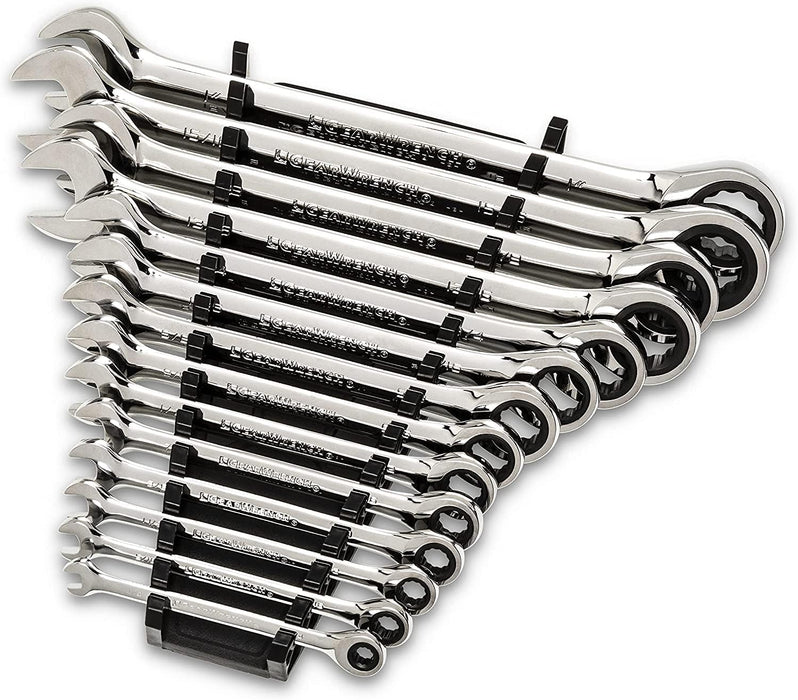 GEARWRENCH 30 Piece 12 Point Ratcheting Combination SAE/Metric (1/4-1 in., 8-24 mm) Wrench Set with Wrench Racks - 86702