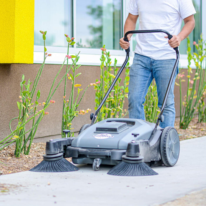 Tomahawk Industrial 38" Walk Behind Push Sweeper with Triple Power Side Brooms Floor Cleaning of Dust Litter Grass Sweeper, 38"