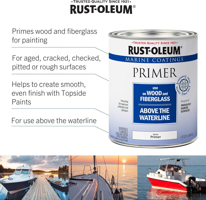 Rust-Oleum 396969 Marine Coatings Wood and Fiberglass Primer, Quart, White