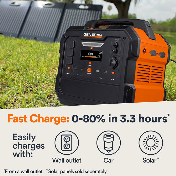 Generac 2106Wh Portable Power Station with Lithium-Ion Battery - Clean, Emission-Free Power - Wirless Charging Pad and Compact Design - Camping, RV, Indoor/Outdoor Use - Orange/Black