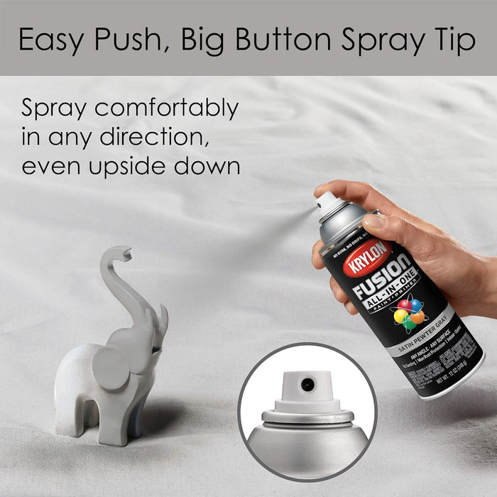 Krylon Fusion All-In-One Adhesive Spray Paint for Indoor/Outdoor Use, 12 oz, Pewter Gray (Pack of 1)