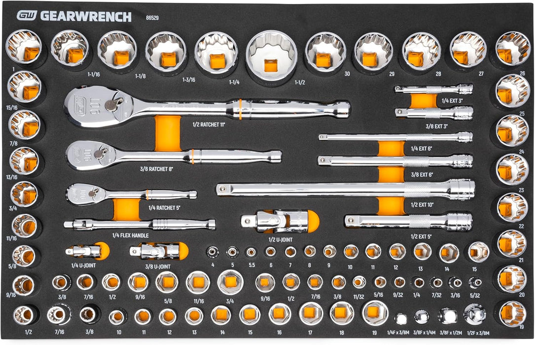 GEARWRENCH MEGAMOD194 194 Piece MEGAMOD Mechanics Tool Set in Modular Foam Trays with Storage Unit