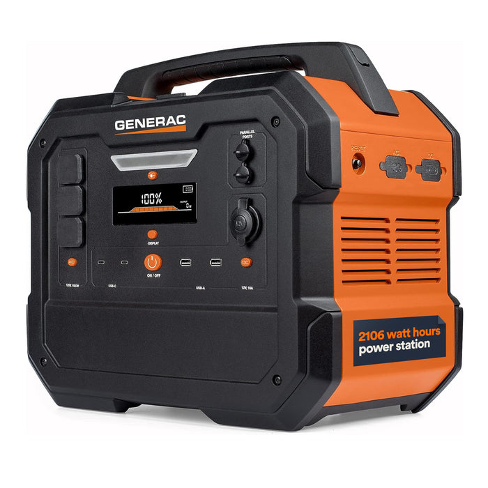 Generac 2106Wh Portable Power Station with Lithium-Ion Battery - Clean, Emission-Free Power - Wirless Charging Pad and Compact Design - Camping, RV, Indoor/Outdoor Use - Orange/Black