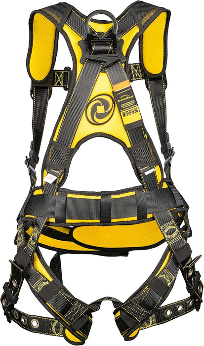 Guardian (21032) Cyclone Construction Harness with Waist Pad, Side D-Rings, OSHA & ANSI Compliant, Black/Yellow, XX-Large Harness