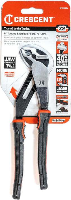 Crescent (RTZ28CG) Plier, 8", Straight Jaw, T&G, Cushion Grip