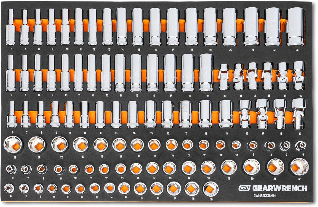 GEARWRENCH 358 Piece MEGAMOD Metric Mechanics Tool Set in Modular Foam Trays with Rolling Cabinet - MEGAMOD358