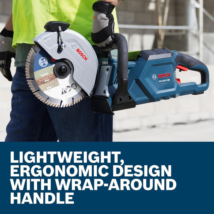 BOSCH GCS18V-230N 18V Brushless Cordless 9-Inch Cutoff Saw for Concrete & Metal Cutting | Lightweight Ergonomic Design, 6-Position Cutting Guard, Water Shut-Off Valve, Easy Wheel Change (Bare Tool)