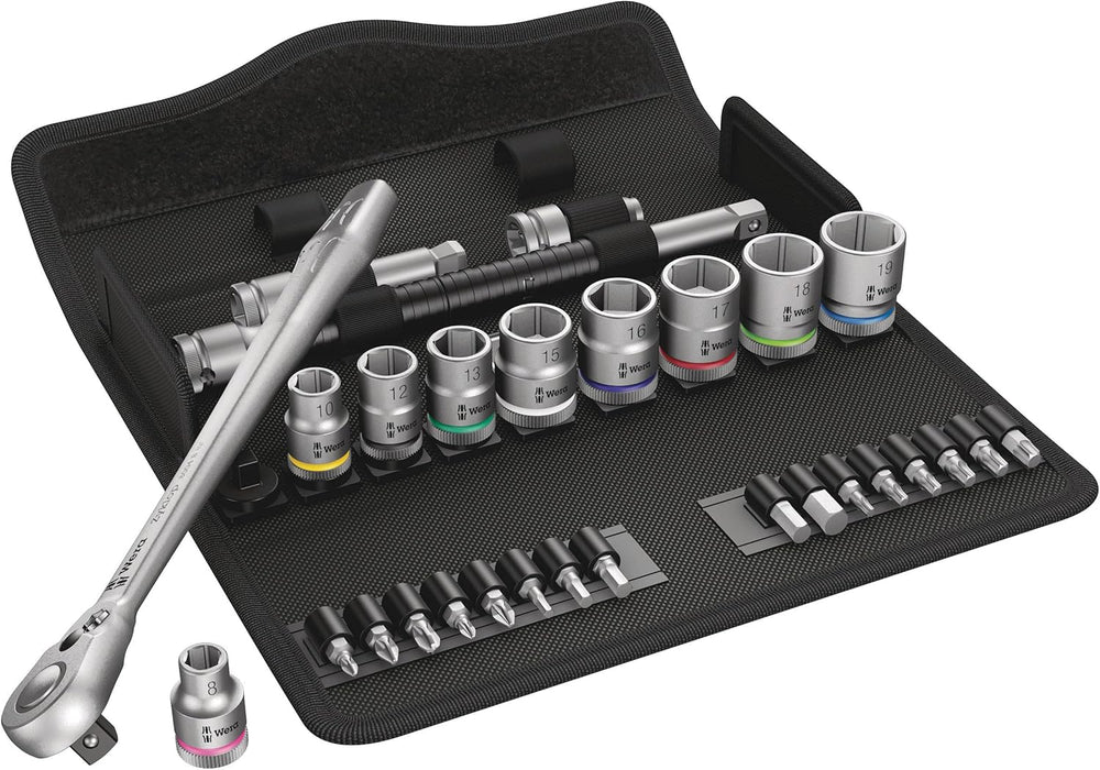 Wera Tools (05004048001) 8100 SB 8 Zyklop Metal Ratchet Set with Switch Lever, 3/8" Drive, Metric, 29 Pieces