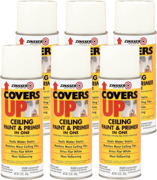 ZINSSER 3688 White Zinsser Covers Up Ceiling Paint and Primer in 1, 13 Ounce Aerosol Spray Can (Pack of 6) White 13 Ounce (Pack of 6) Spray Can