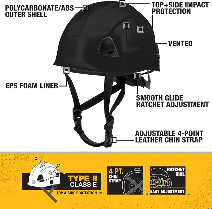 ‎DEWALT | ‎DPG22V-BLACK | DEWALT DPG22V Black Type II Class C 4-Point Ratcheting Vented Safety Helmet