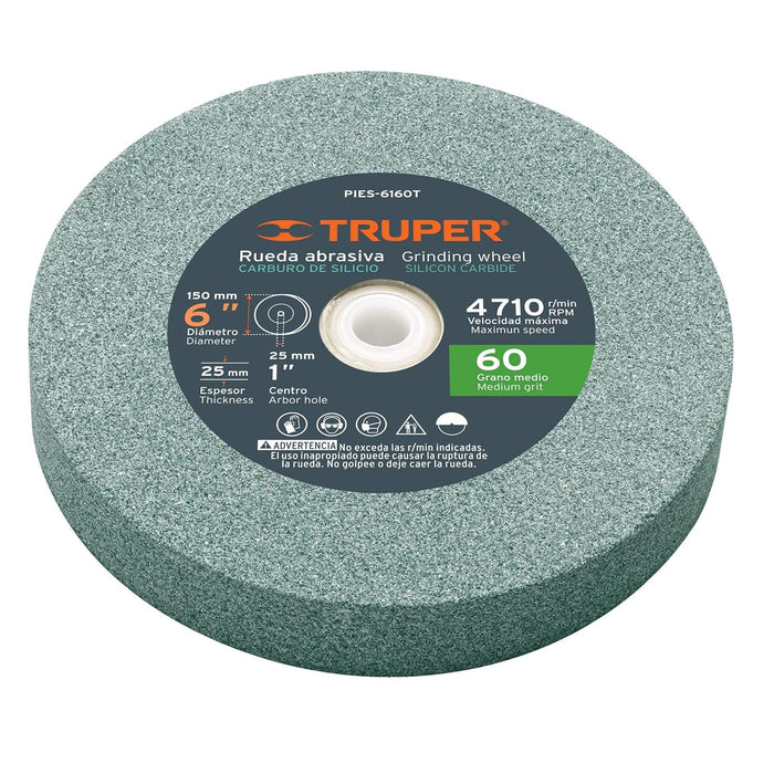Truper 6" Silicon 16407 Carbide Bench Grinding Wheels. Grit=60, Thickness=1", Drill=1". 1 Pack