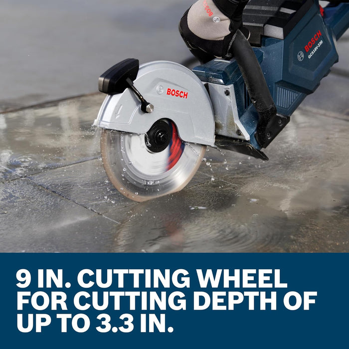 BOSCH GCS18V-230N 18V Brushless Cordless 9-Inch Cutoff Saw for Concrete & Metal Cutting | Lightweight Ergonomic Design, 6-Position Cutting Guard, Water Shut-Off Valve, Easy Wheel Change (Bare Tool)