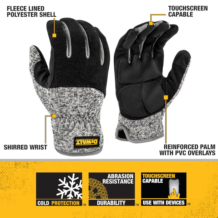 DEWALT DPG751 Unisex Padded Palm Fleece Slip-On Cold Weather Glove with Touchscreen, Black/Gray, Size X-Large