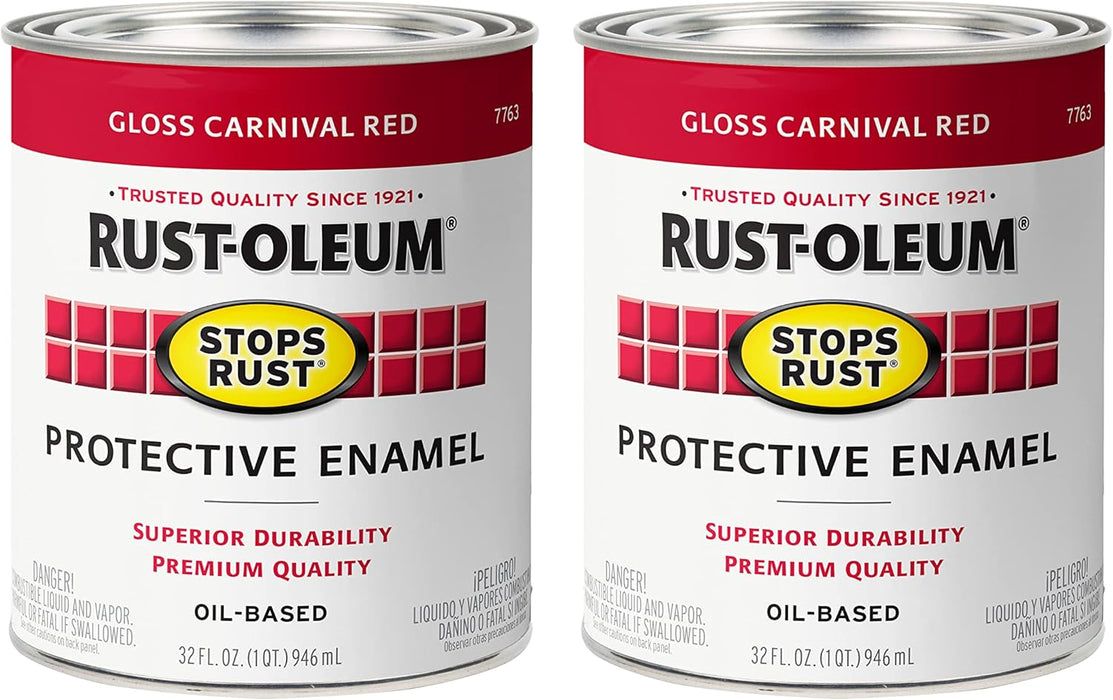 Rust-Oleum 7763502 Stops Rust Brush On Paint, Quart, Gloss Carnival Red (Pack of 2)