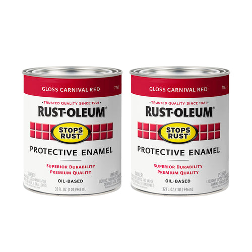 Rust-Oleum 7763502 Stops Rust Brush On Paint, Quart, Gloss Carnival Red (Pack of 2)