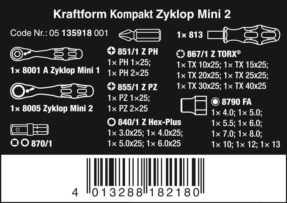 Wera Tools (5135918001) Kraftform Kompakt Zyklop Mini, Set of 27