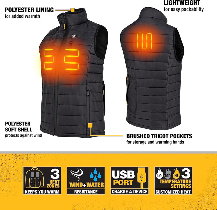 DEWALT Women's Standard Lightweight Puffer Heated Vest Kit, Black, Small - DCHV094D1