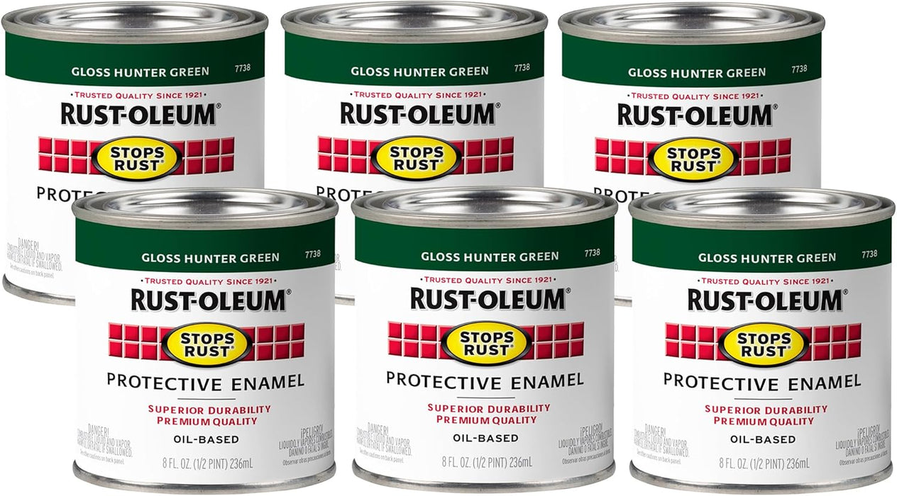 Rust-Oleum 7738730 Stops Rust Brush On Paint, Half Pint, Gloss Hunter Green (Pack of 6)