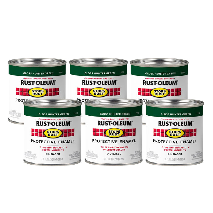 Rust-Oleum 7738730 Stops Rust Brush On Paint, Half Pint, Gloss Hunter Green (Pack of 6)