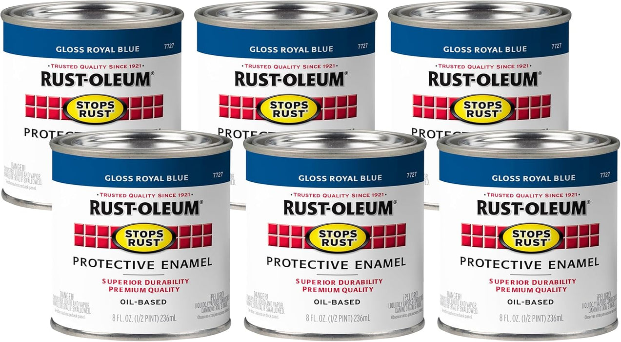 Rust-Oleum 7727730 Stops Rust Brush On Paint, Half Pint, Gloss Royal Blue, 48 Fl Oz (Pack of 6)