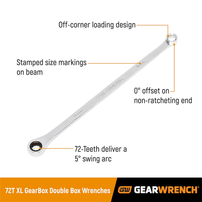 GEARWRENCH 85989 17 Piece 72-Tooth 12 Point XL GearBox Double Box Ratcheting Metric Wrench Set