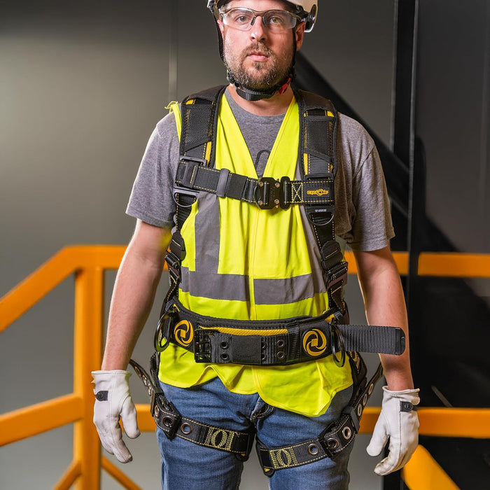 Guardian (21032) Cyclone Construction Harness with Waist Pad, Side D-Rings, OSHA & ANSI Compliant, Black/Yellow, XX-Large Harness