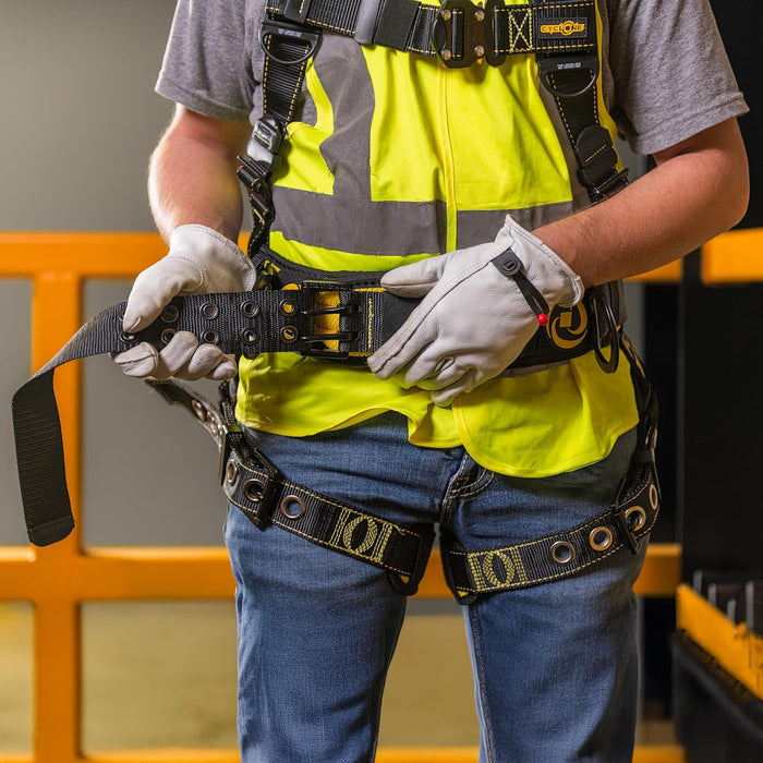 Guardian (21032) Cyclone Construction Harness with Waist Pad, Side D-Rings, OSHA & ANSI Compliant, Black/Yellow, XX-Large Harness