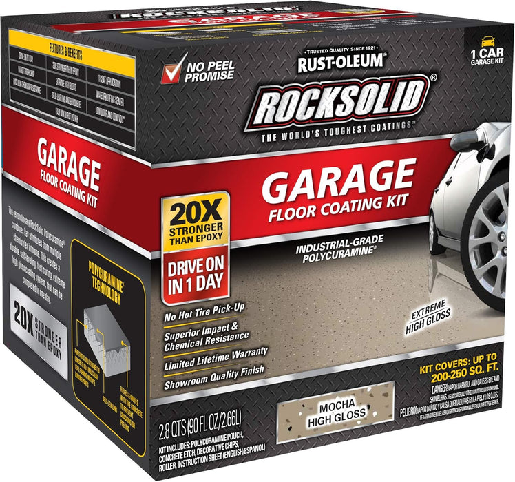 Rust-Oleum 60009 RockSolid Polycuramine Garage Floor Coating, 1 Car Kit, High Gloss Mocha