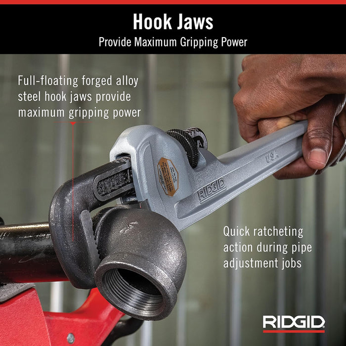 RIDGID (31110) Model 836 Aluminum Straight 36" Plumbing Pipe Wrench, Silver, Made In The USA