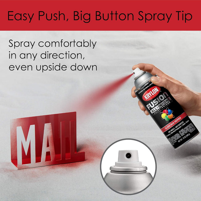 Krylon Fusion All-In-One Adhesive Spray Paint for Indoor/Outdoor Use, 12 oz, Red Pepper (Pack of 1)