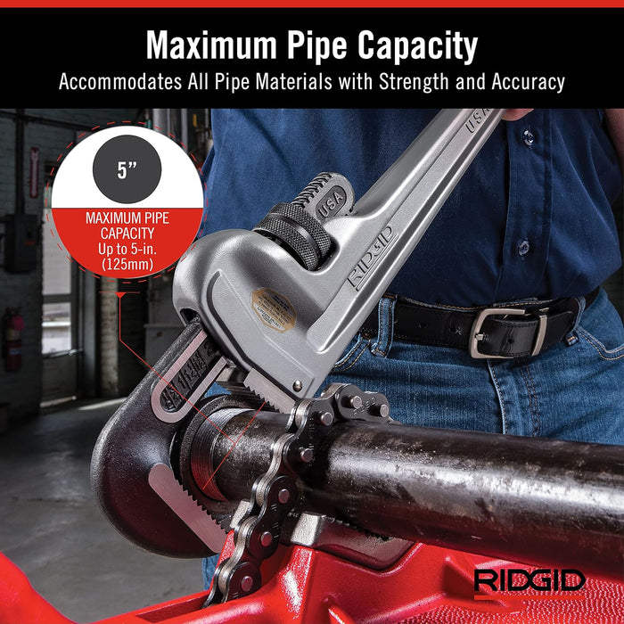 RIDGID (31110) Model 836 Aluminum Straight 36" Plumbing Pipe Wrench, Silver, Made In The USA