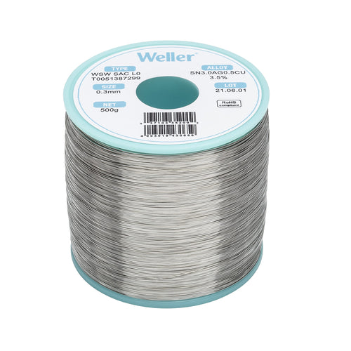 Weller WSW SAC L0 Lead Free Solder Wire, 0.3 mm / 0.012 in Diameter, 500 g / 17.637 oz Weight, Sn96.5Ag3.0Cu0.5 Alloy, 3.5% Flux Content - T0051387299