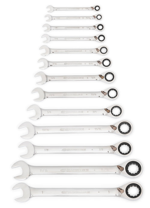 GEARWRENCH 9509N 13 Piece 72-Tooth 12 Point Reversible Ratcheting Combination SAE Wrench Set