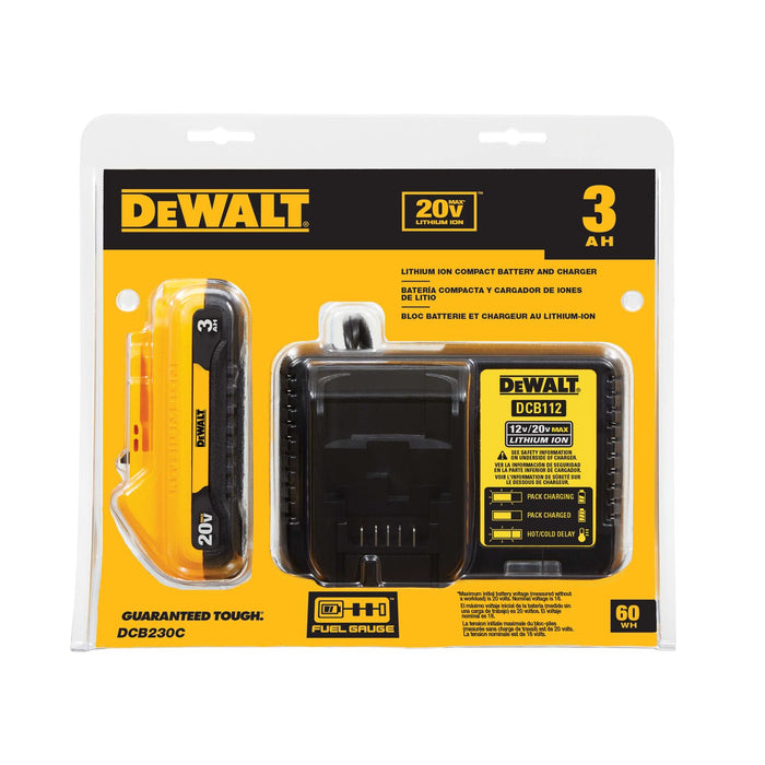 DeWALT 20V DCB230C MAX Compact 3.0Ah Battery Pack Starter Kit