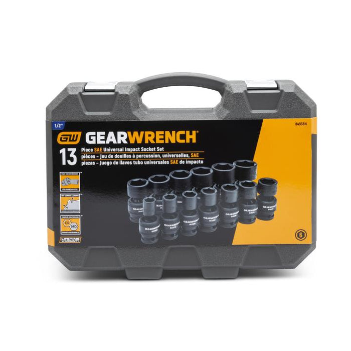 GEARWRENCH 13 Pc. 1/2" Drive 6 Pt. Standard Universal Impact Socket Set, SAE - 84938N