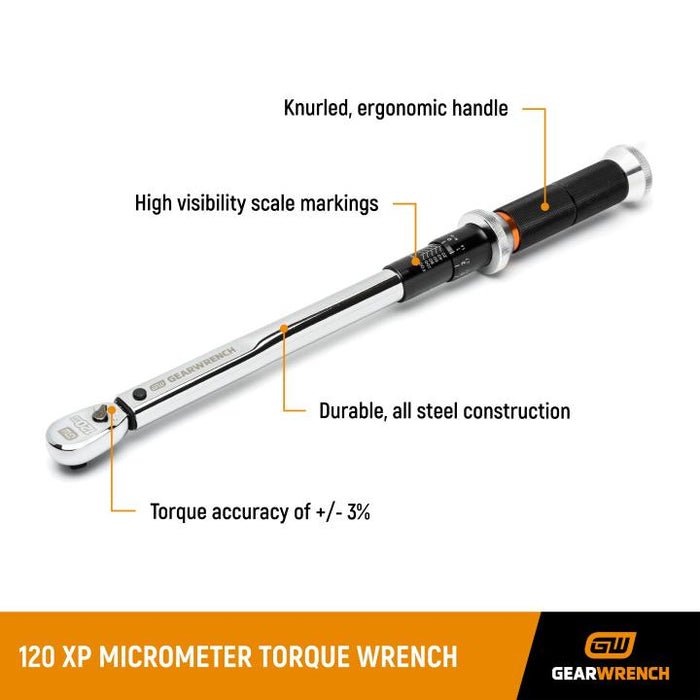GEARWRENCH 1/2" Drive 120XP Micrometer Torque Wrench 20-150 ft/lbs - 85180.
