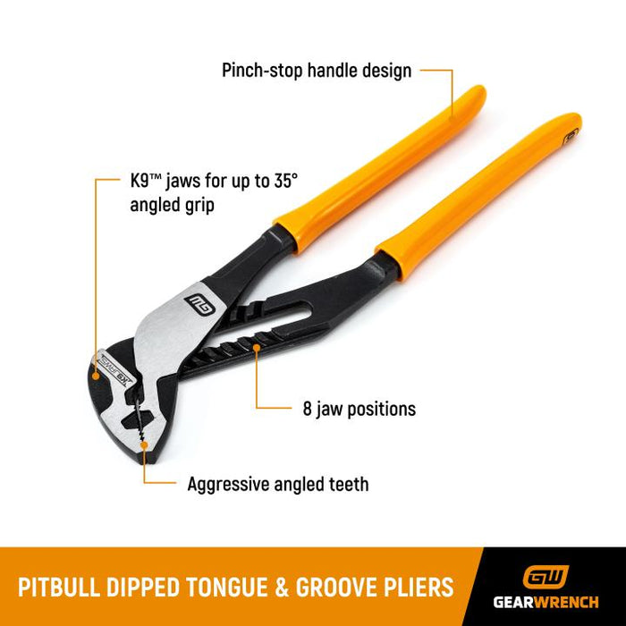 GEARWRENCH 12 Inch Straight Jaw Dipped Handle Tongue and Groove Plier - 82171