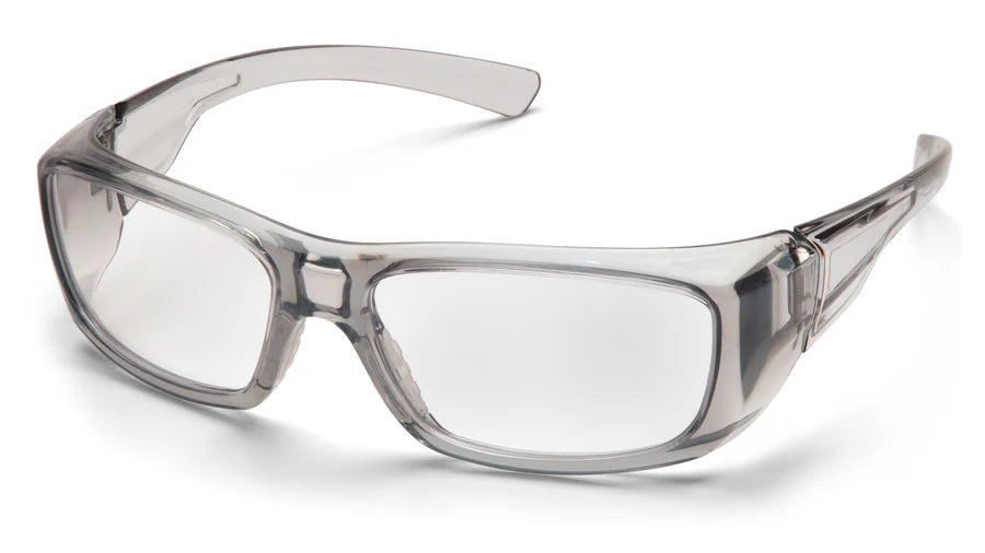 Pyramex +1.5 Clear Safety Reader Glasses, Scratch-Resistant, Gray Frame