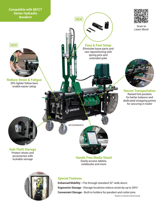 Greenlee 881 Cam-Track Bender for 2-1/2" - 4" with Hydraulic Pump and Mobile Bending Table