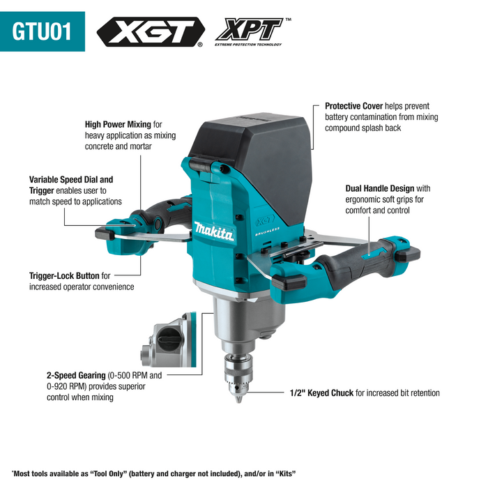 Makita GTU01Z 40V max XGT Brushless Cordless 1/2" Mixer (Bare Tool)
