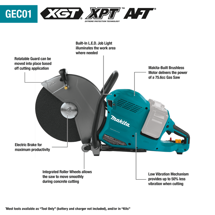 Makita (GEC01PL4) 80V Max (40V Max X2) XGT Brushless 14 In. Power Cutter Kit with 4 Batteries, AFT, Electric Brake
