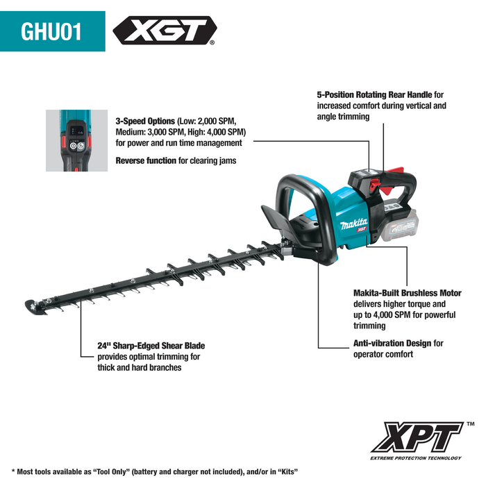 Makita (GHU01M1) 40V max XGT Brushless Cordless 24" Rough Cut Hedge Trimmer Kit (4.0Ah)