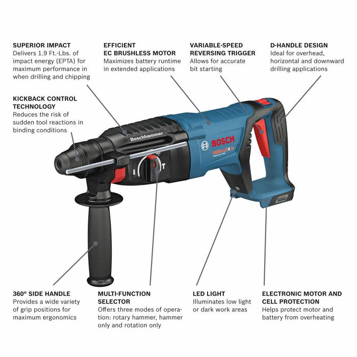 Bosch 18V EC Brushless SDS-Plus️ Bulldog️ 1 In. Rotary Hammer (Bare Tool) GBH18V-26DN