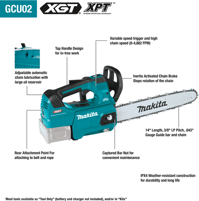 Makita (GCU02T) 40V MAX XGT Brushless Cordless 14 In. Top Handle Chain Saw Kit