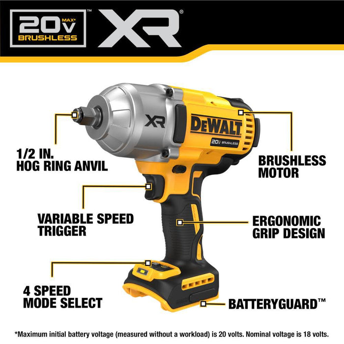 DeWALT DCF900B 20V MAX XR 1/2 In. Impact Wrench with Hog Ring Anvil (Bare Tool)