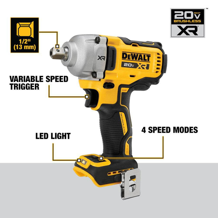 DeWALT (DCF892B) 20V MAX XR 1/2 In. Mid-Range Impact Wrench with Detent Pin Anvil (Bare Tool)