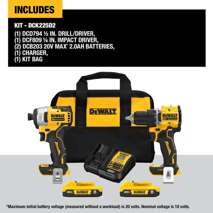 DeWALT (DCK225D2) 20V ATOMIC MAX Brushless 2-Tool Combo Kit