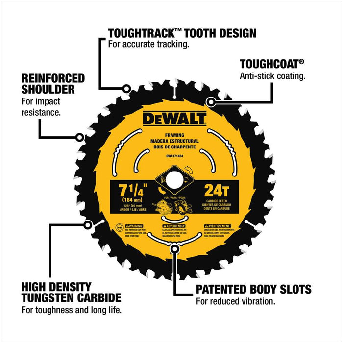 DEWALT (DWA171424) Tough Track 7-1/4 In. Circular Saw Blade 24T (Pack of 1)